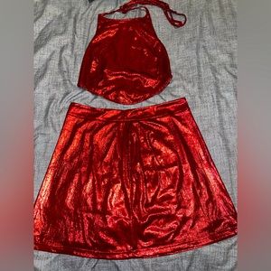 Red silk two piece set